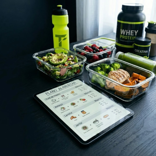 Mesa com refeições e plano alimentar